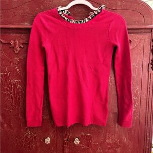 J. Crew Vibrant Red Sweater with Patterned Collar